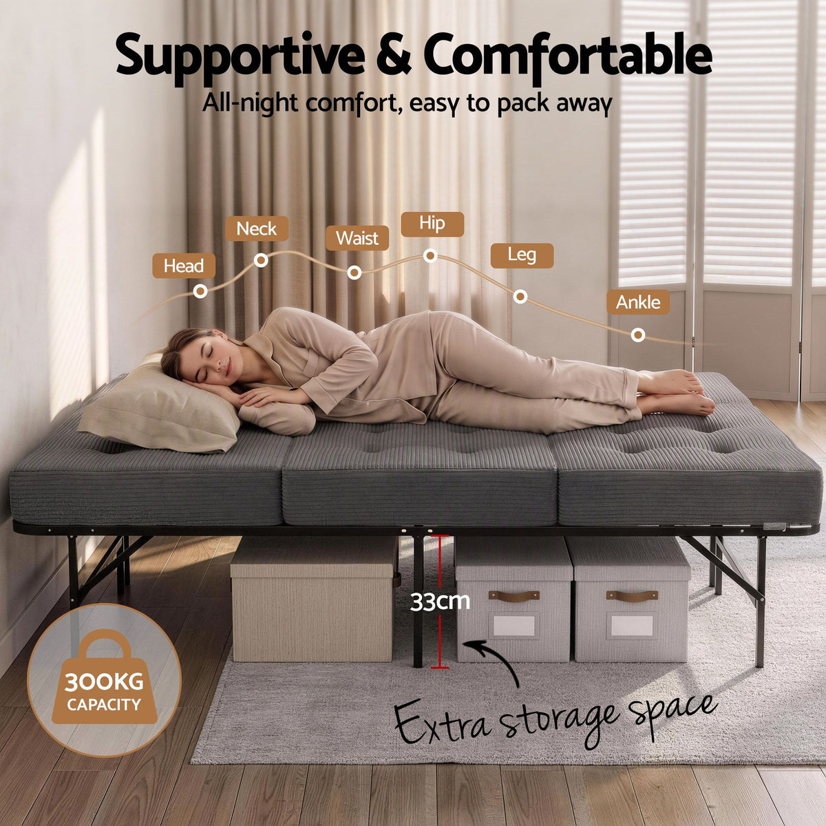 Giselle Single Folding Bed with 15cm Foam Mattress Steel Frame Guest Bed