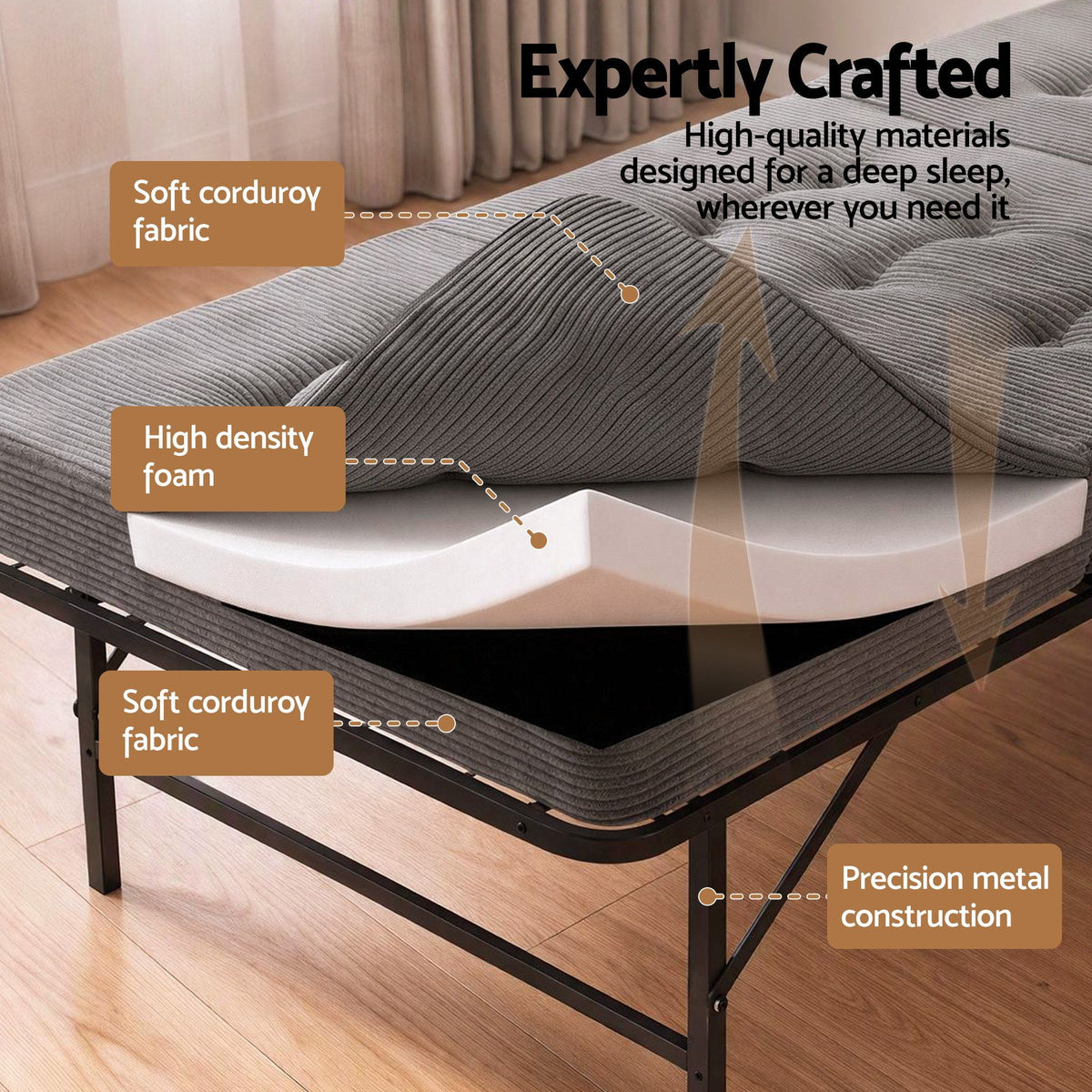 Giselle Single Folding Bed with 15cm Foam Mattress Steel Frame Guest Bed
