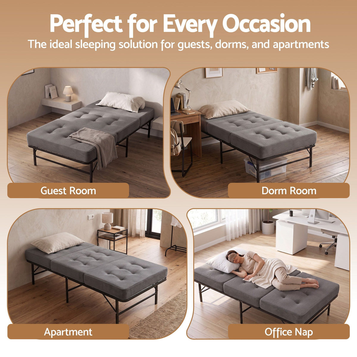 Giselle Single Folding Bed with 15cm Foam Mattress Steel Frame Guest Bed