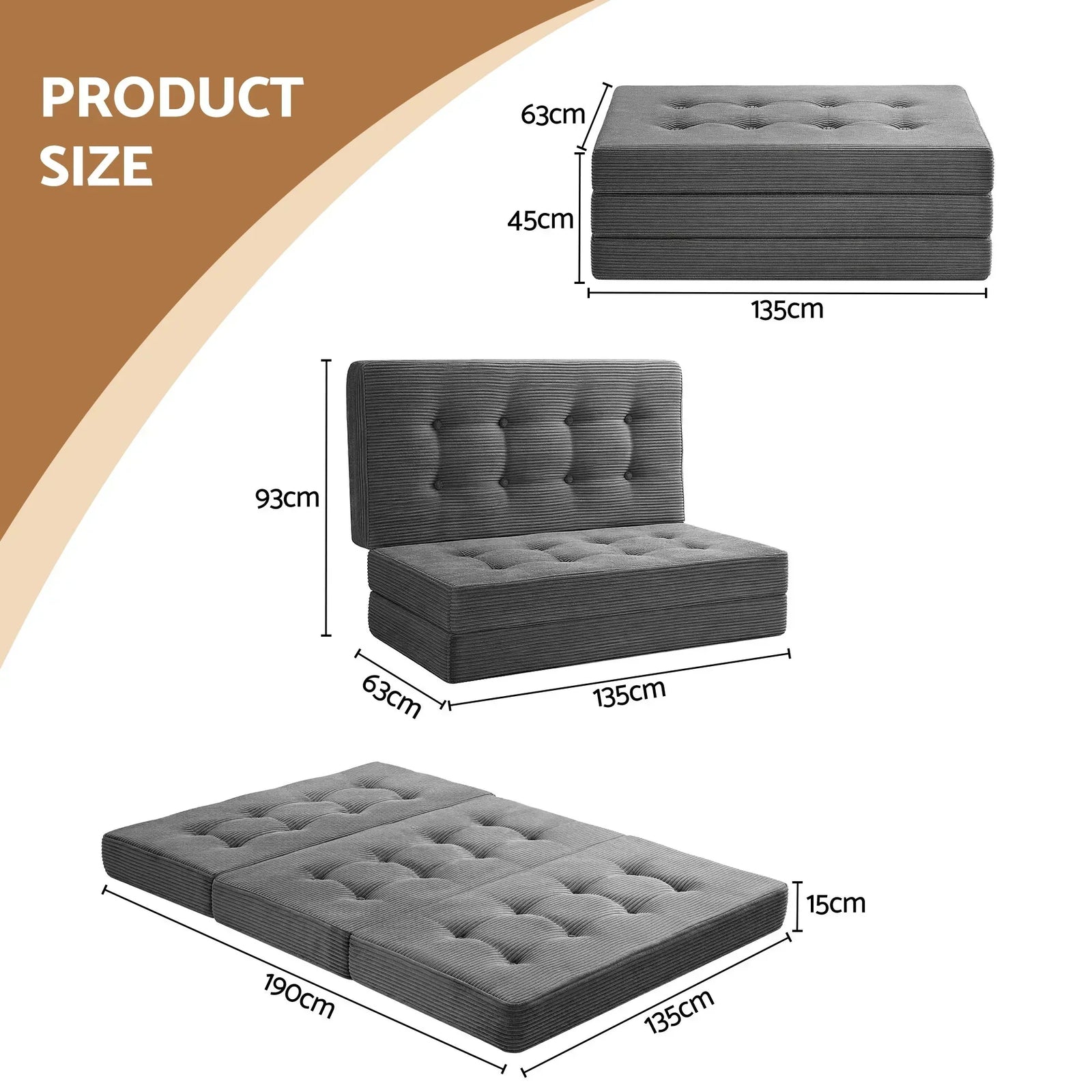 Double Folding Mattress 15cm Foldable Foam Portable Guest Sofa Bed Camping Mat