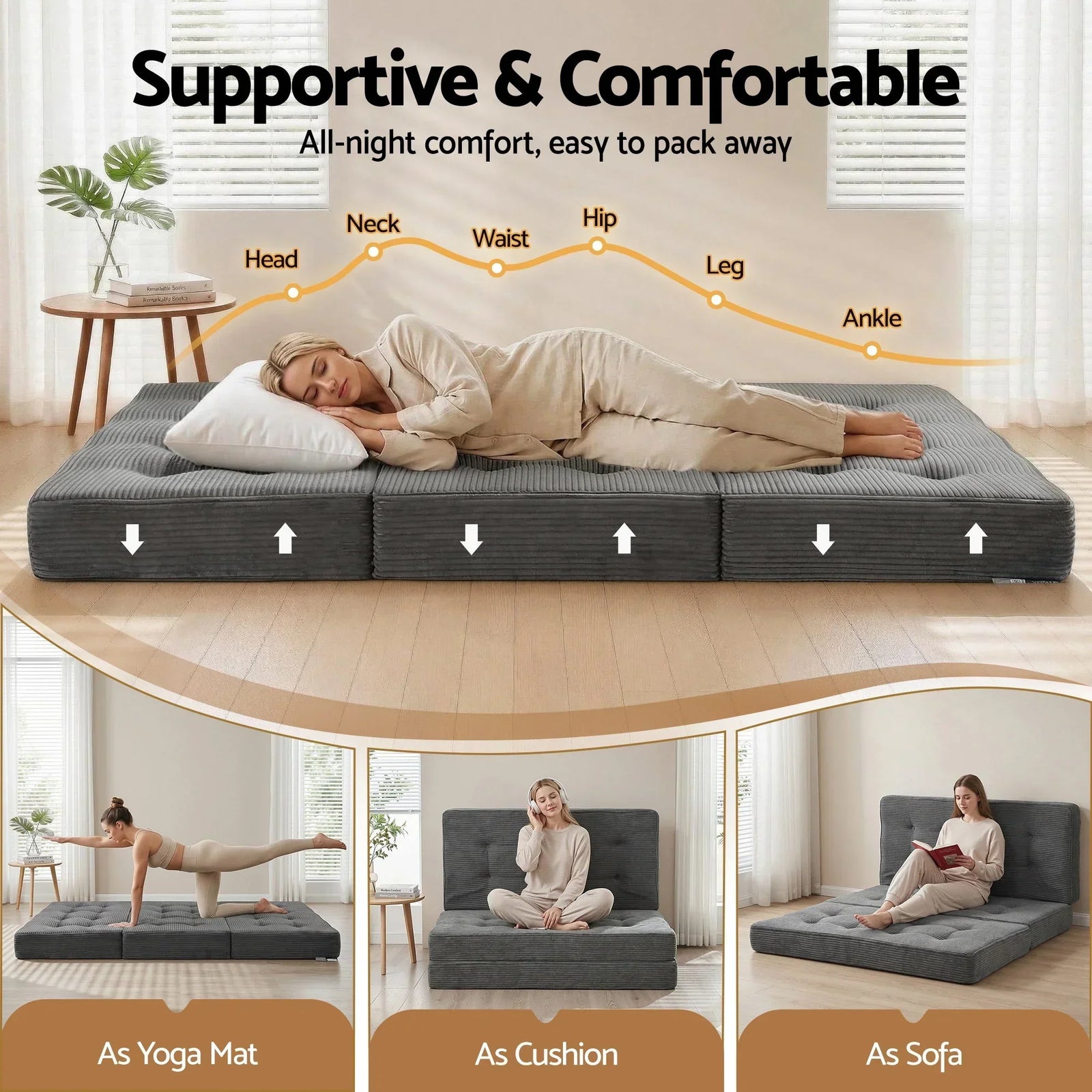 Double Folding Mattress 15cm Foldable Foam Portable Guest Sofa Bed Camping Mat