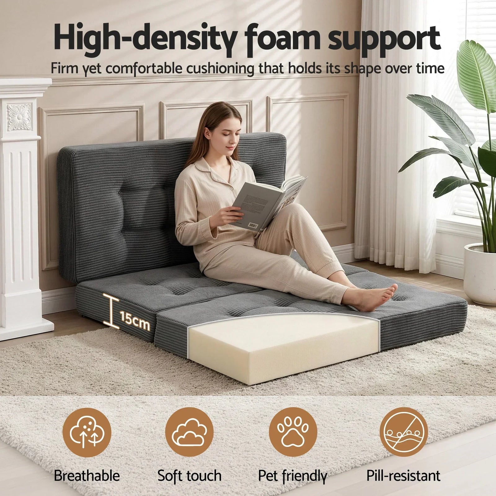 Double Folding Mattress 15cm Foldable Foam Portable Guest Sofa Bed Camping Mat