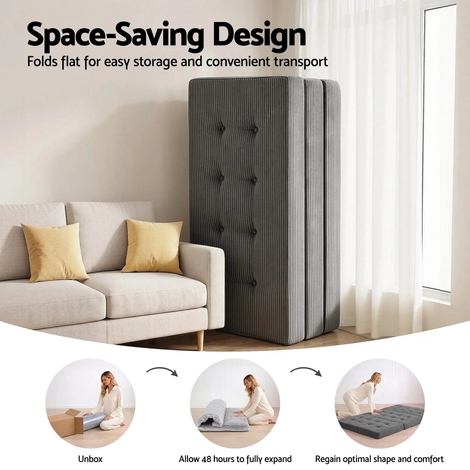 Double Folding Mattress 15cm Foldable Foam Portable Guest Sofa Bed Camping Mat
