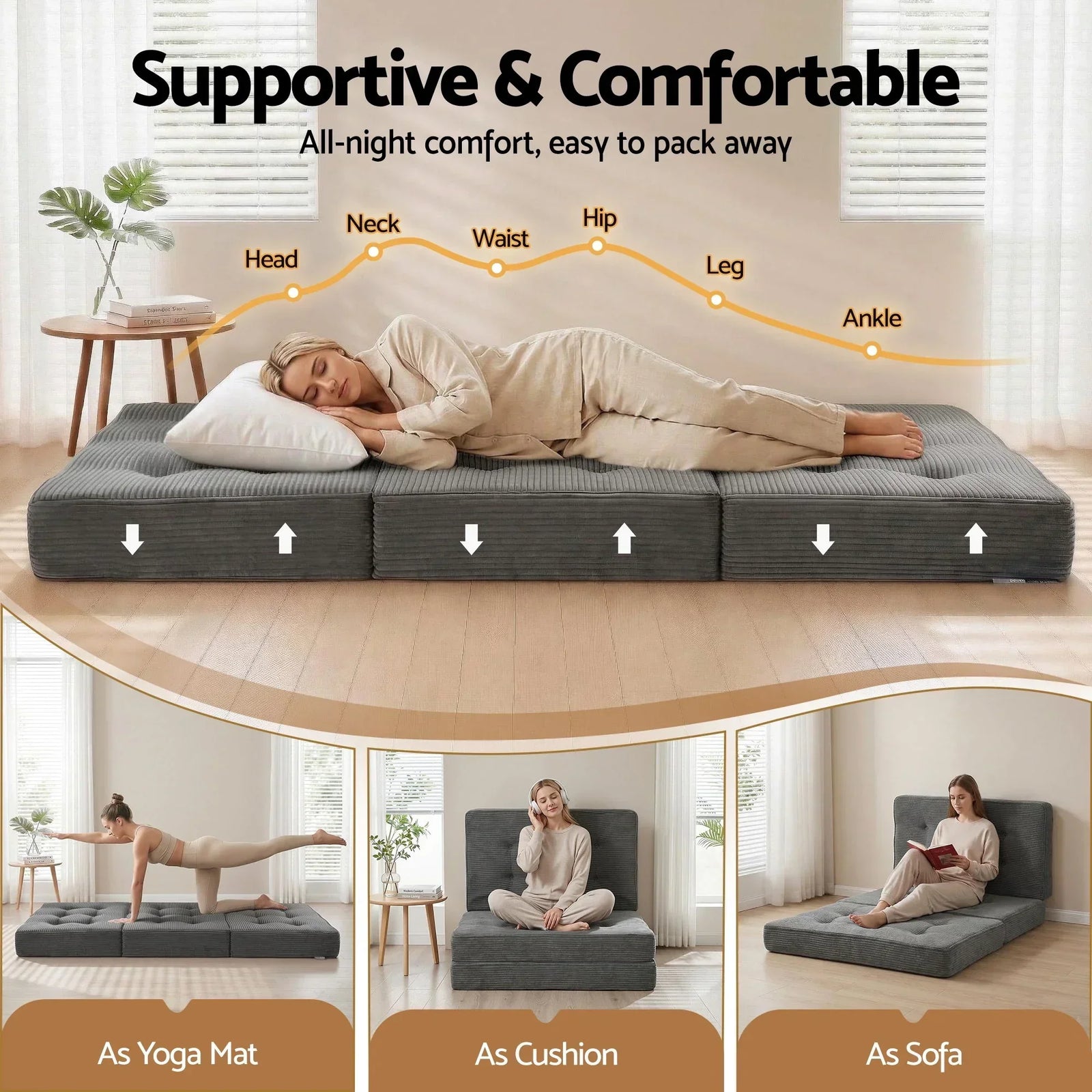 Single Folding Mattress 15cm Foldable Foam Portable Guest Sofa Bed Camping Mat