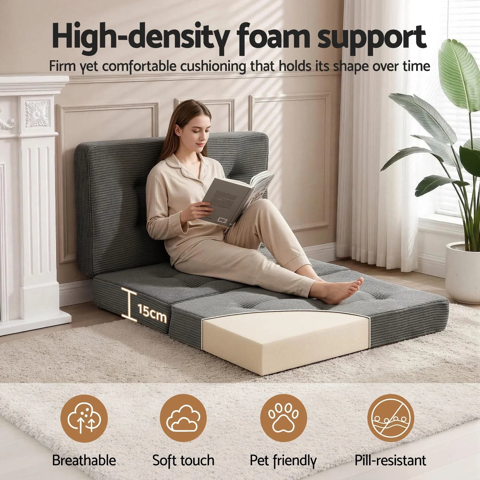 Single Folding Mattress 15cm Foldable Foam Portable Guest Sofa Bed Camping Mat