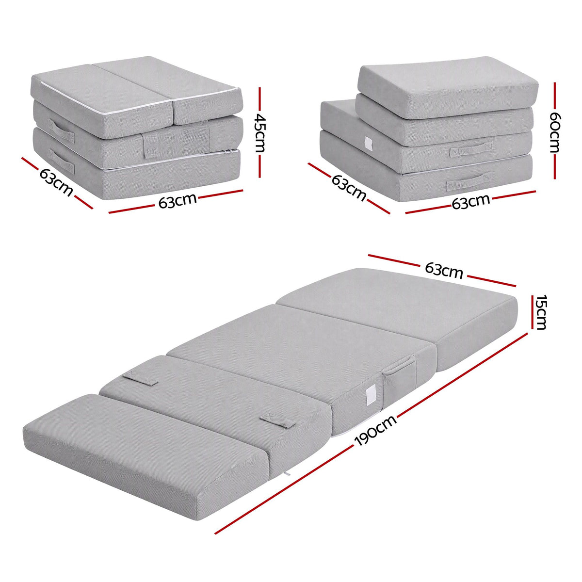 Giselle Folding Mattress Single 15cm Foldable 4-Fold Foam Chair Bed Storage Bag