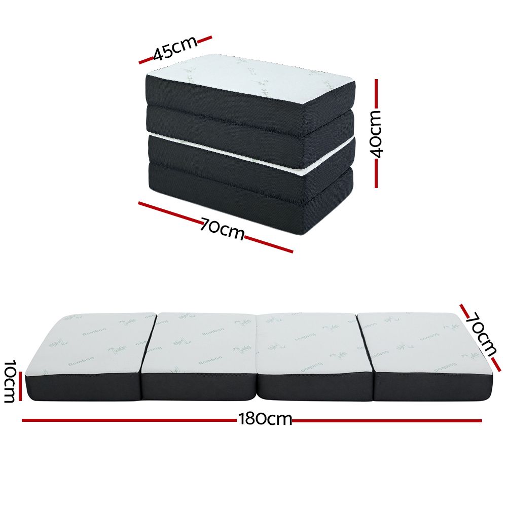 Folding Foam Mattress – Bamboo Cover, Sofa/Bed, High‑Density Foam, White/Grey