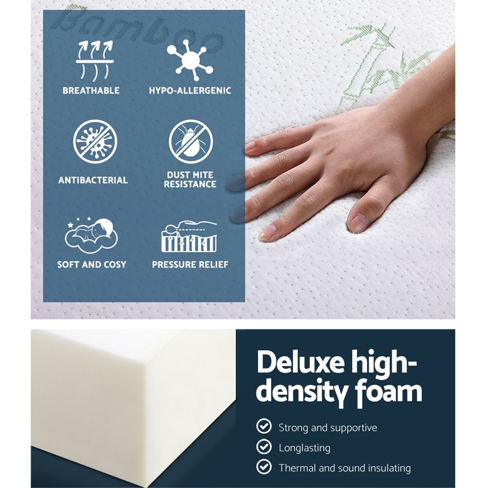 Folding Foam Mattress – Bamboo Cover, Sofa/Bed, High‑Density Foam, White/Grey