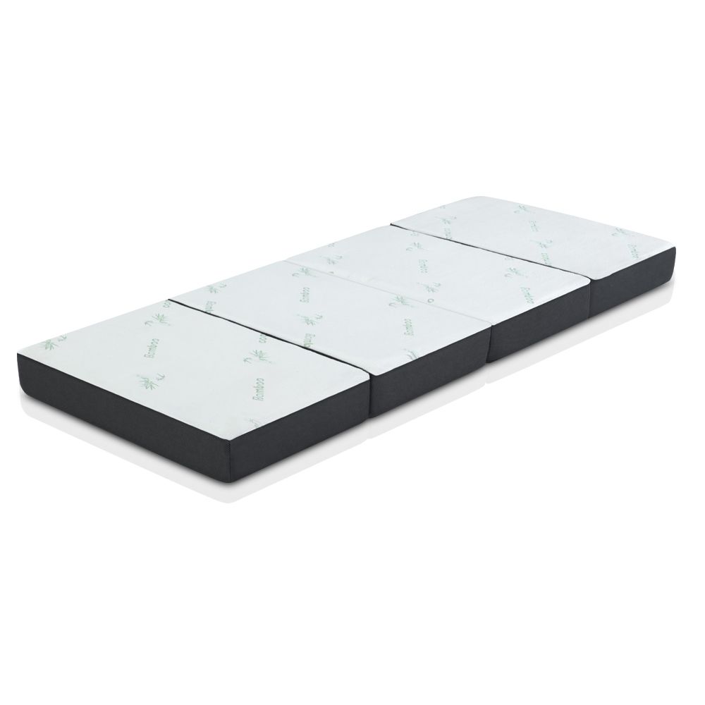 Folding Foam Mattress – Bamboo Cover, Sofa/Bed, High‑Density Foam, White/Grey