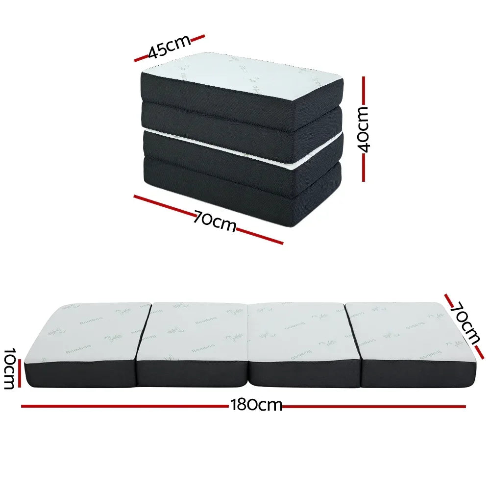 Folding Foam Mattress – Bamboo Cover, Sofa/Bed, High‑Density Foam, White/Grey