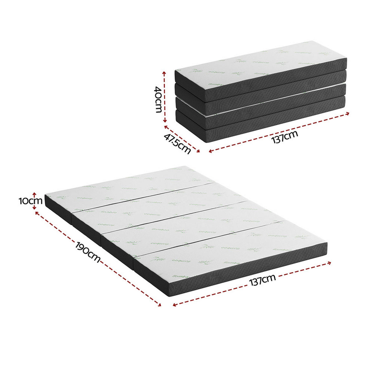 Foldable Double Mattress 4 Fold Foam Bed Bamboo Cover Guest Sleeping Mat