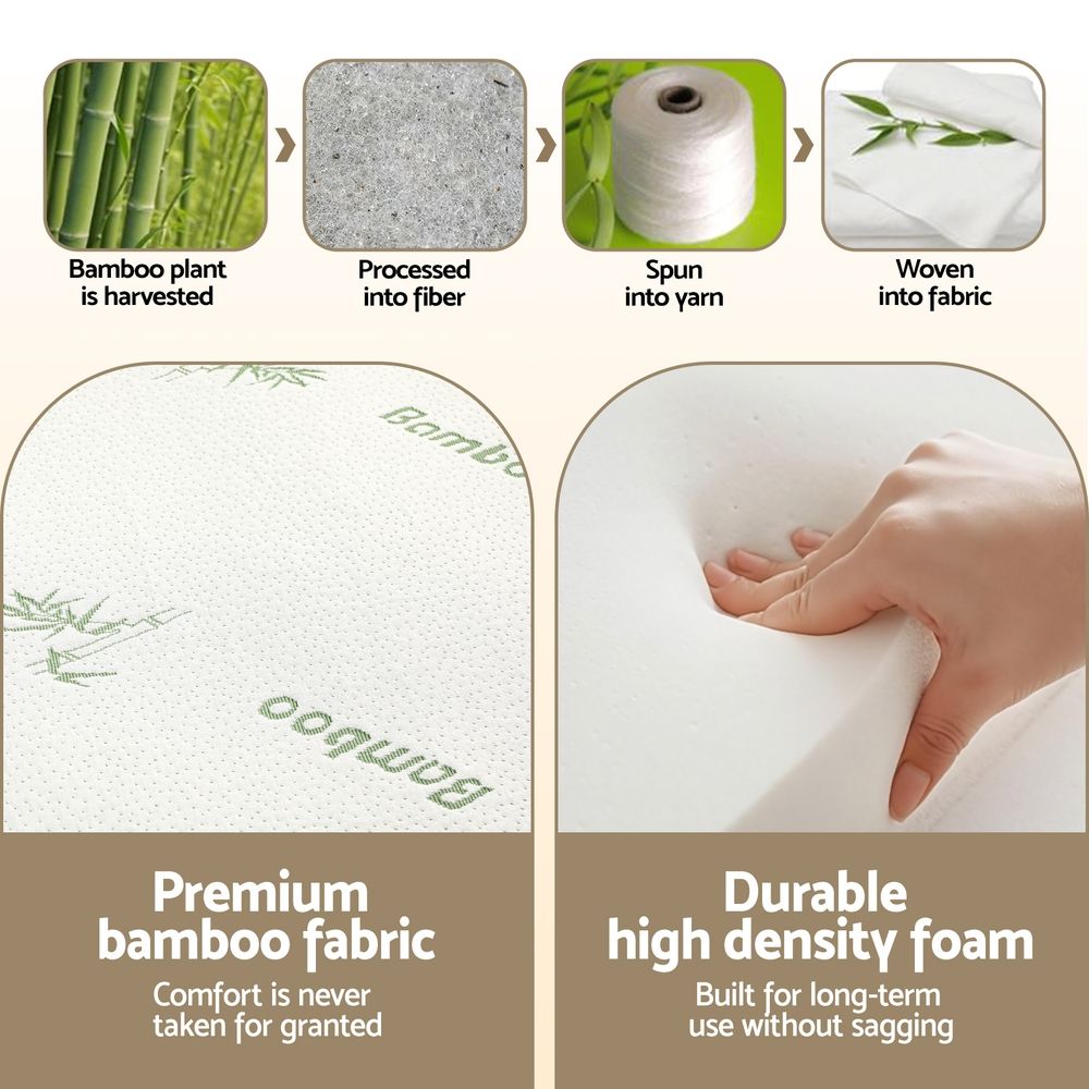 Foldable Queen Mattress 3 Fold Foam Bed Bamboo Cover Guest Sleeping Mat