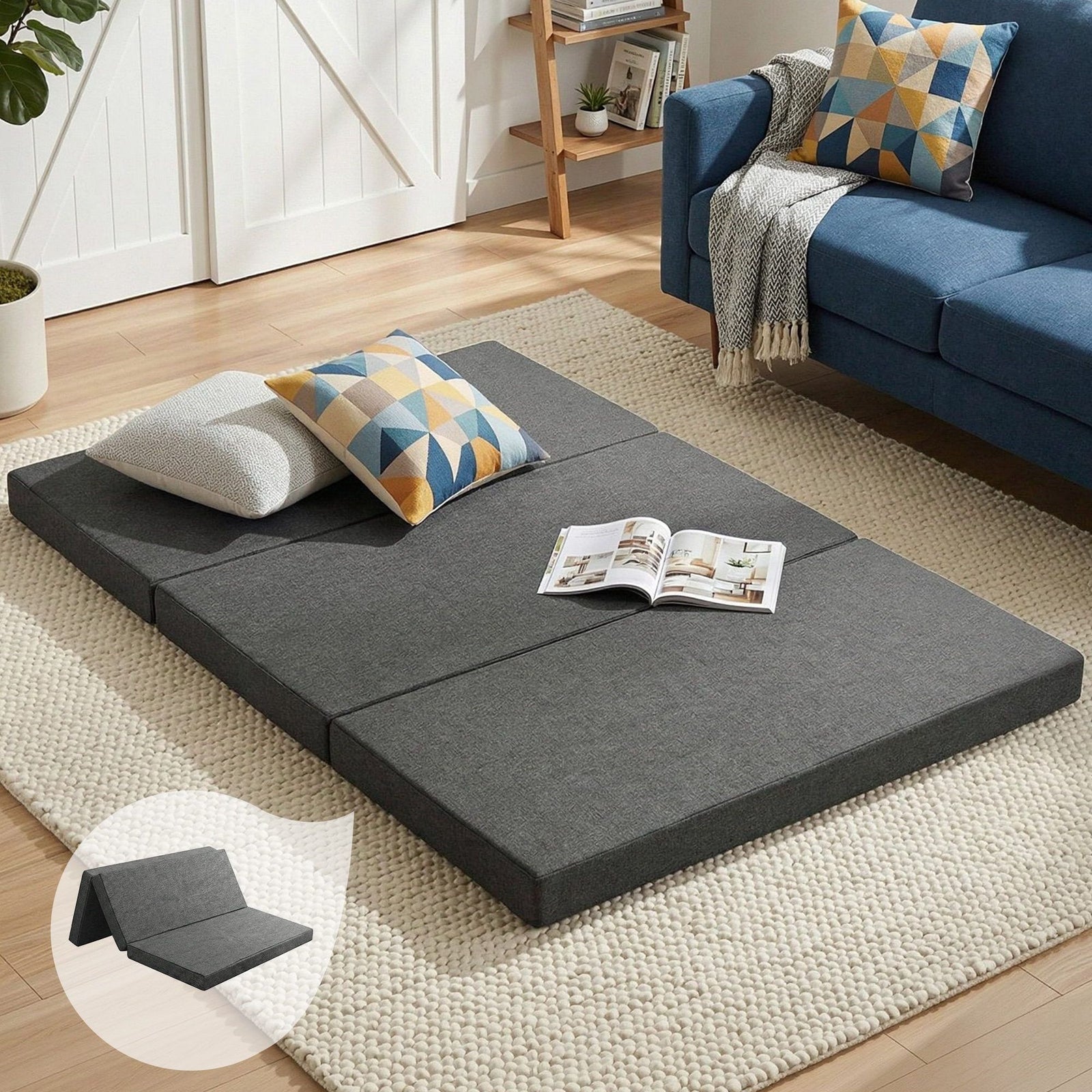 Foldable Foam Mattress Sofa Bed Double Guest Floor Mattress Dark Grey