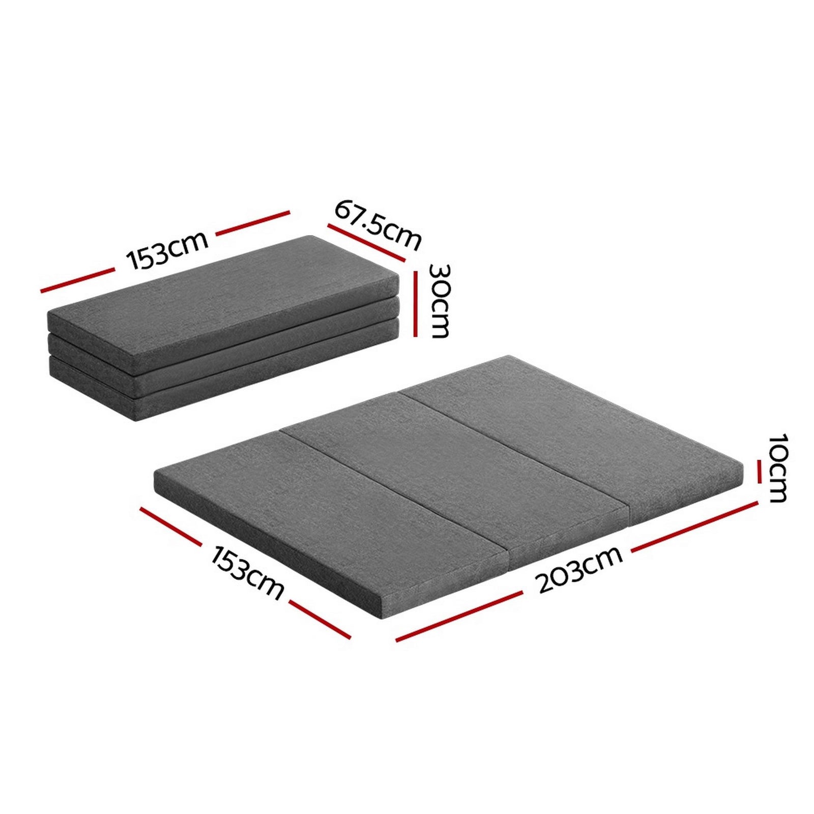 Queen Tri Fold Foam Mattress Grey Foldable Guest Bed Sofa Mattress