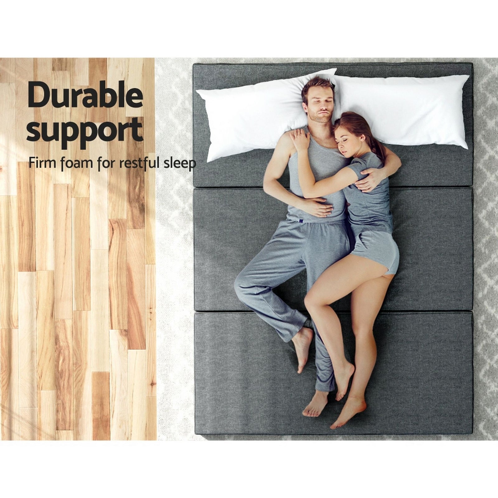 Queen Tri Fold Foam Mattress Grey Foldable Guest Bed Sofa Mattress