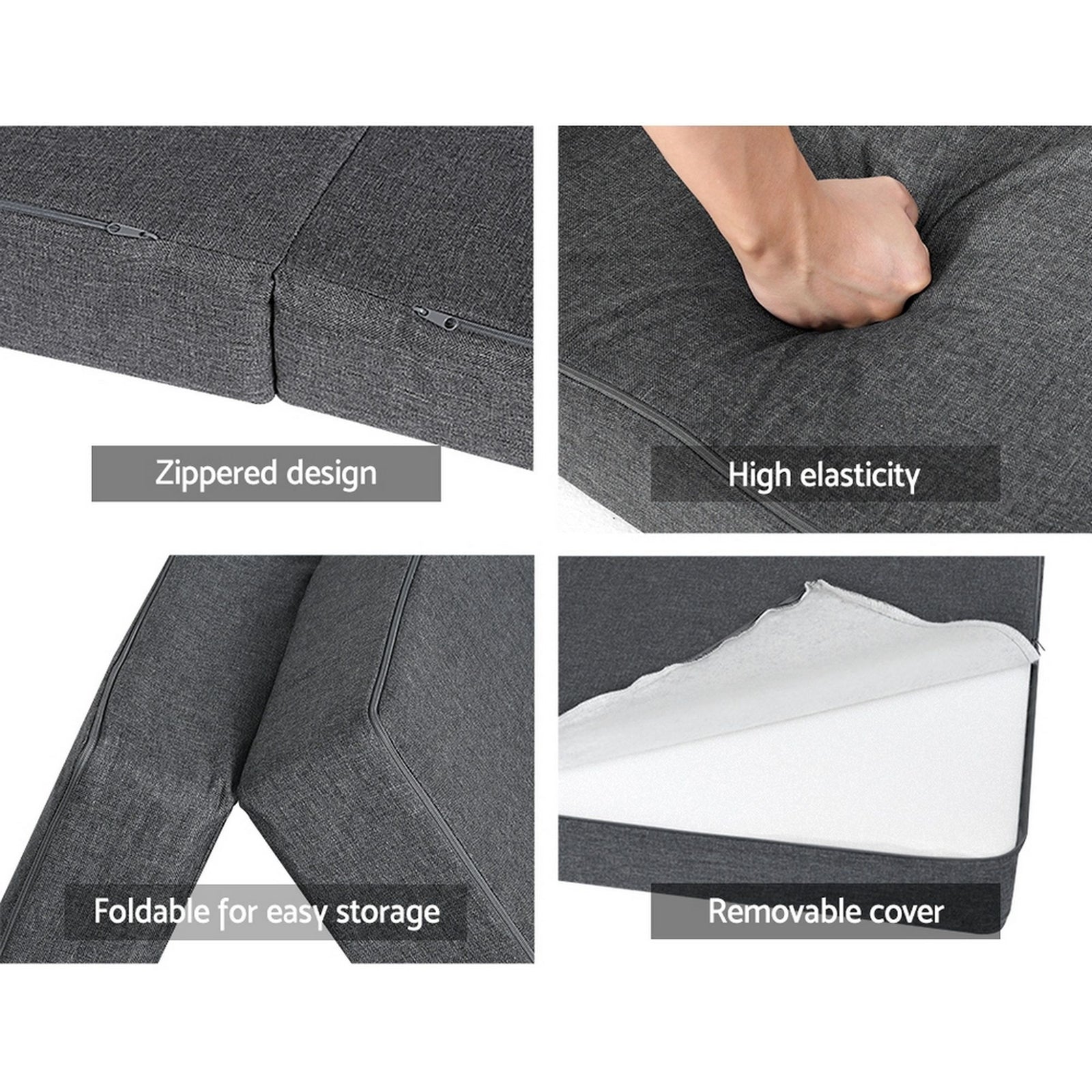 Queen Tri Fold Foam Mattress Grey Foldable Guest Bed Sofa Mattress