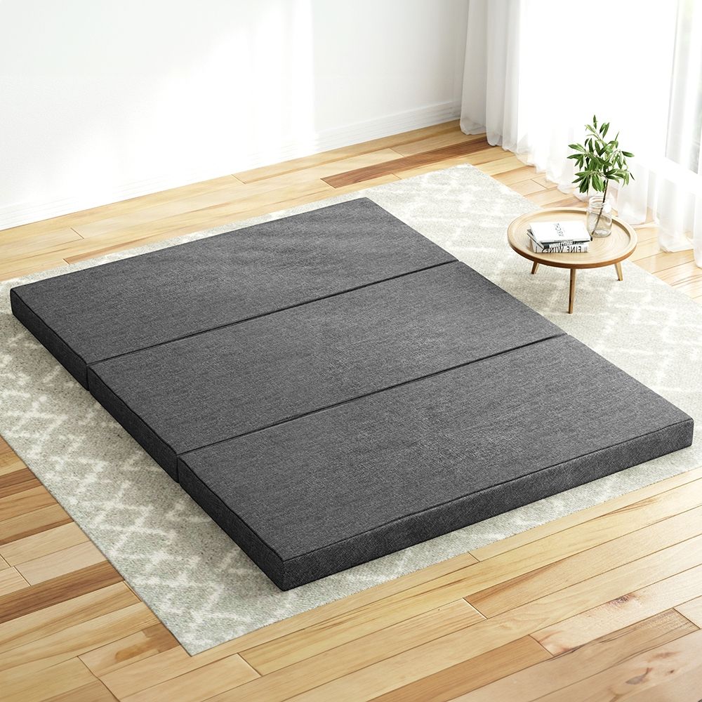 Queen Tri Fold Foam Mattress Grey Foldable Guest Bed Sofa Mattress