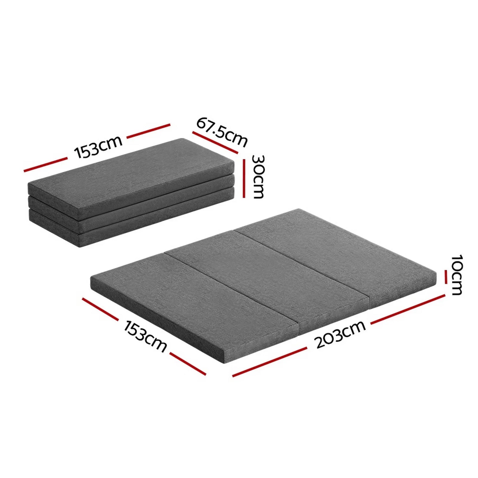 Queen Tri Fold Foam Mattress Grey Foldable Guest Bed Sofa Mattress