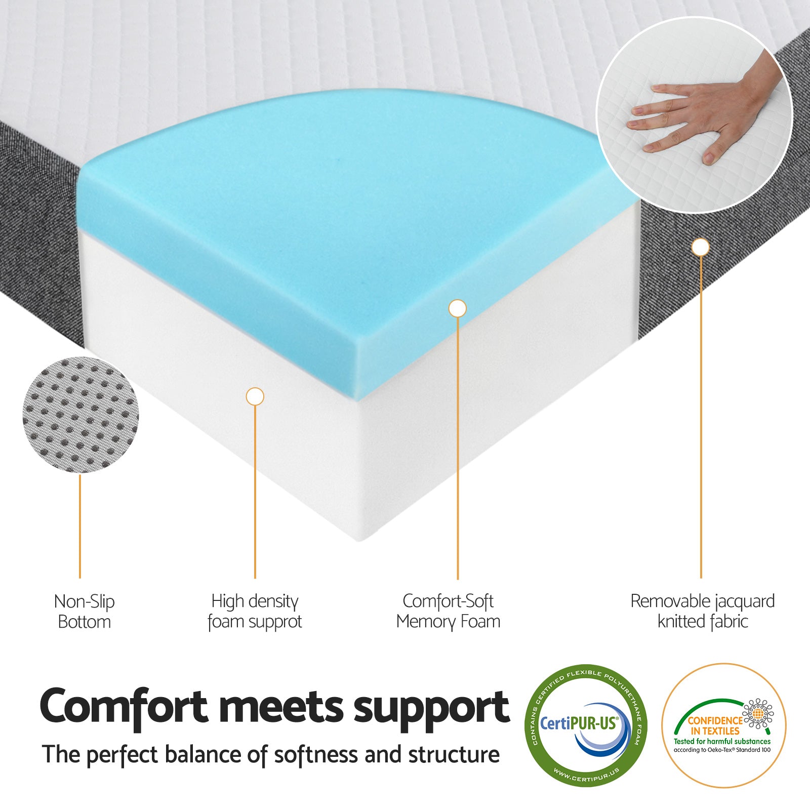 Foldable Mattress Folding Sofa Bed Tri-Fold Memory Foam Tencel Queen