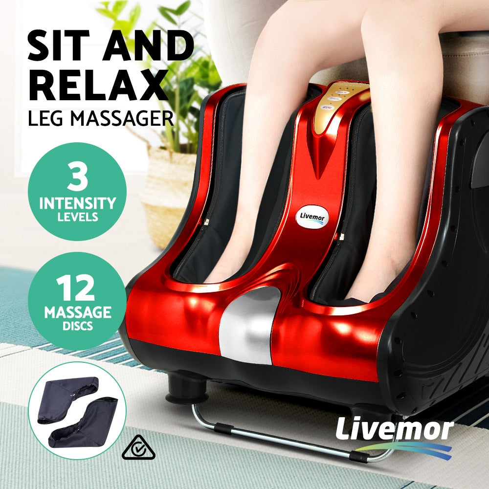 Foot Massager Shiatsu 80W 360° Kneading Ankle Calf Leg 3 Intensity Red