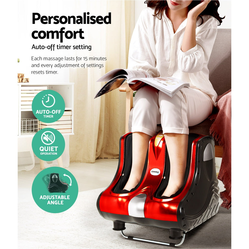 Foot Massager Shiatsu 80W 360° Kneading Ankle Calf Leg 3 Intensity Red