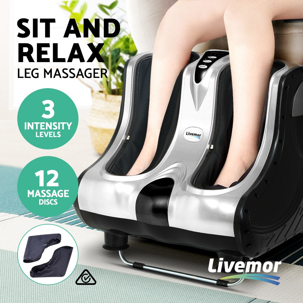 Foot Massager Shiatsu 80W 360° Kneading Ankle Calf Leg 3 Intensity Silver