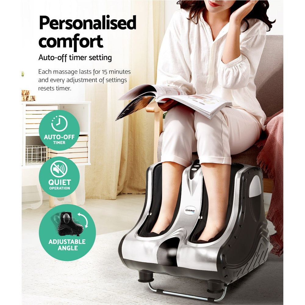 Foot Massager Shiatsu 80W 360° Kneading Ankle Calf Leg 3 Intensity Silver