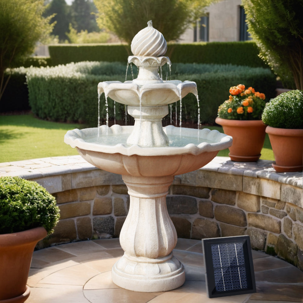 3-Tier Gardeon Solar Water Feature Fountain with Pump Kit Bird Bath 93CM Ivory