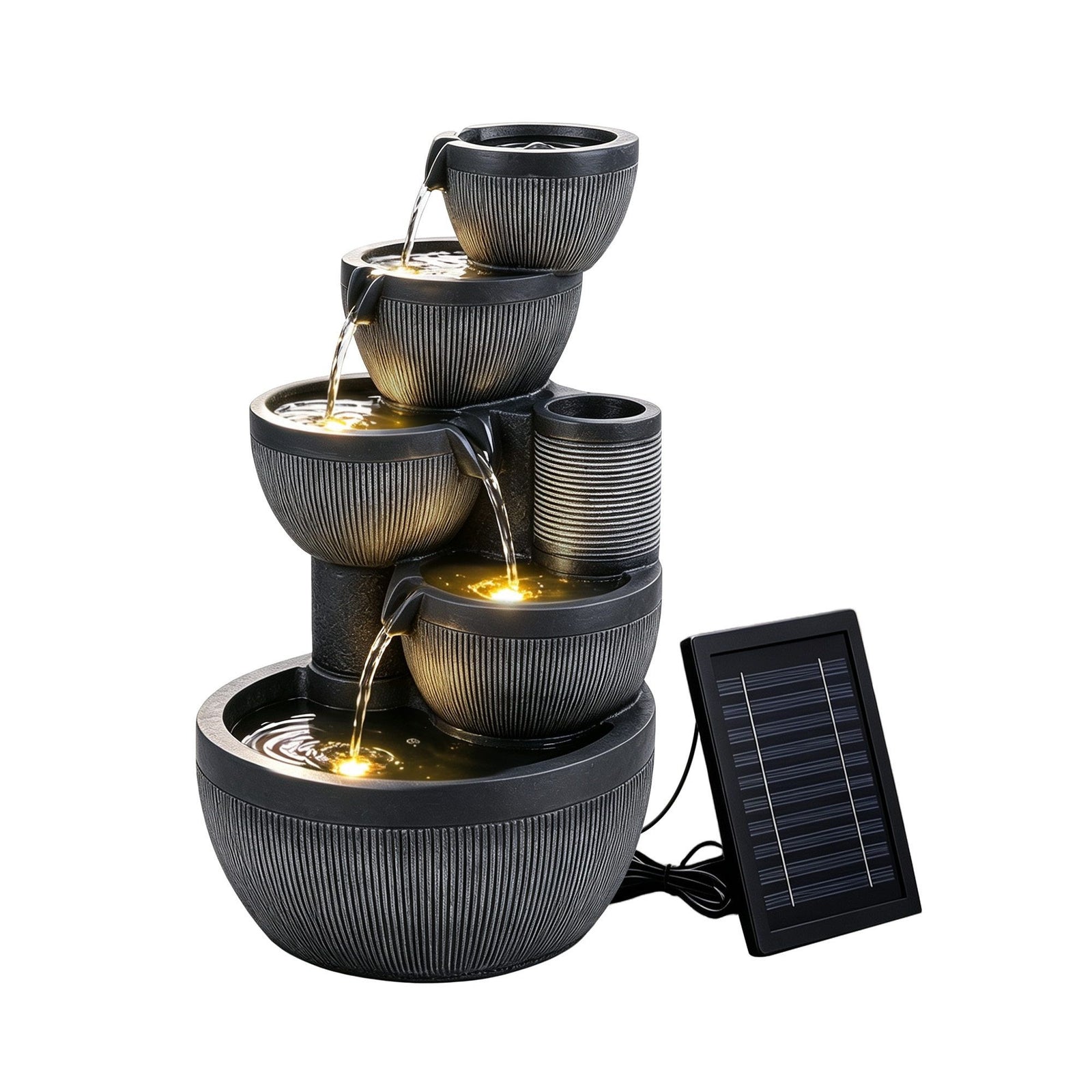 Solar Fountain Water Feature 5-Tier Cascading Bowl Grey 51cm
