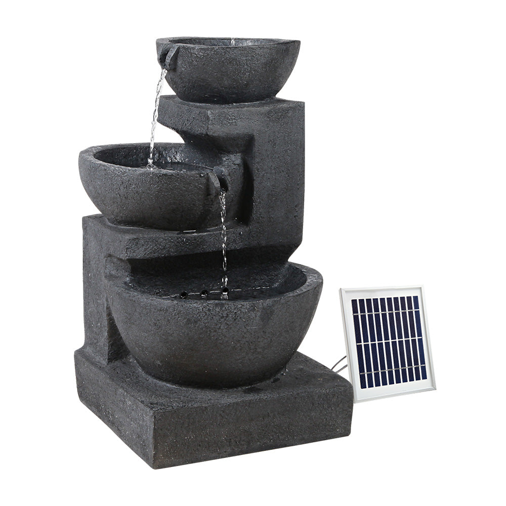 3-Tier Gardeon Solar Water Feature Cascading Fountain Bowl LED Lights 60CM Blue