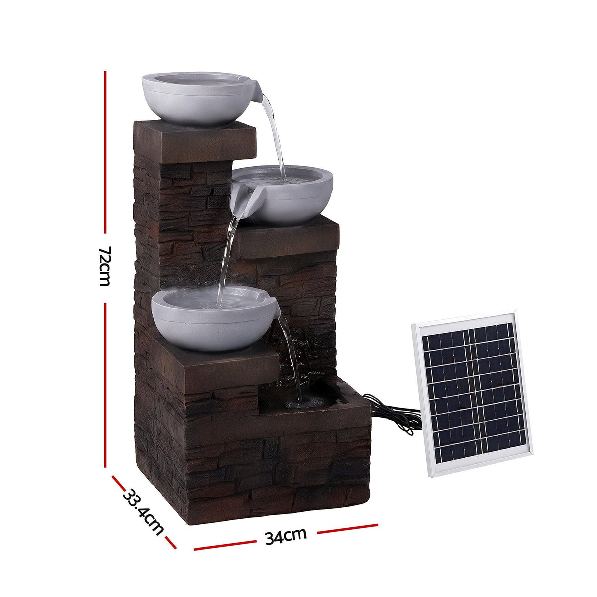 Solar Fountain 4 Levels Cascading Bowl Water Feature 75cm Brown