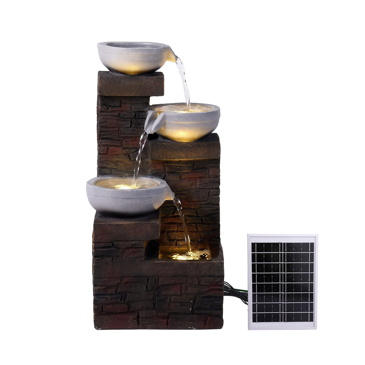 Solar Fountain 4 Levels Cascading Bowl Water Feature 75cm Brown