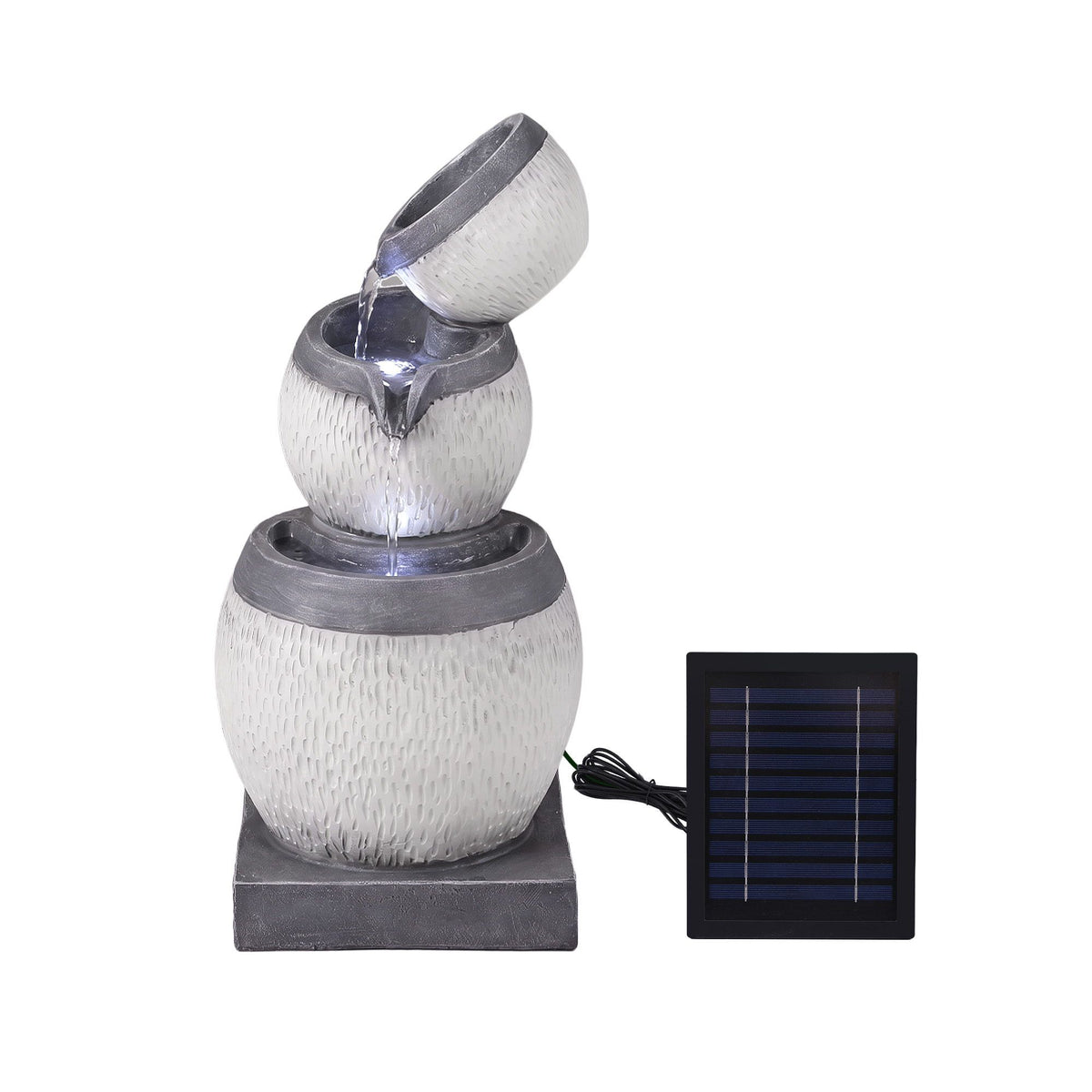 Gardeon 3 Tier Solar Fountain 52cm, Cascading Bowl Garden Water Feature, Grey