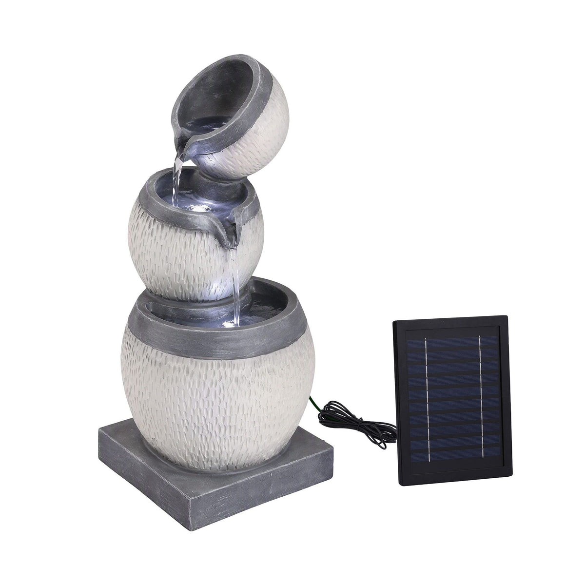 Gardeon 3 Tier Solar Fountain 52cm, Cascading Bowl Garden Water Feature, Grey