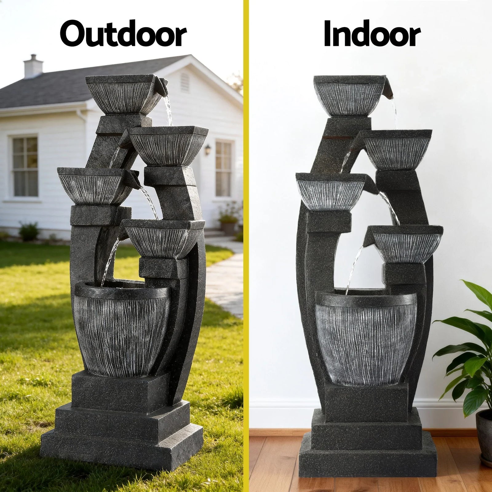 Solar Fountain Water Feature Outdoor Fountain Indoor 5-Tier Bowl Cascading Grey