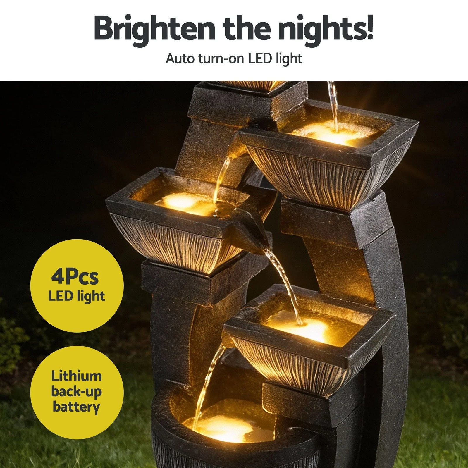Solar Fountain Water Feature Outdoor Fountain Indoor 5-Tier Bowl Cascading Grey