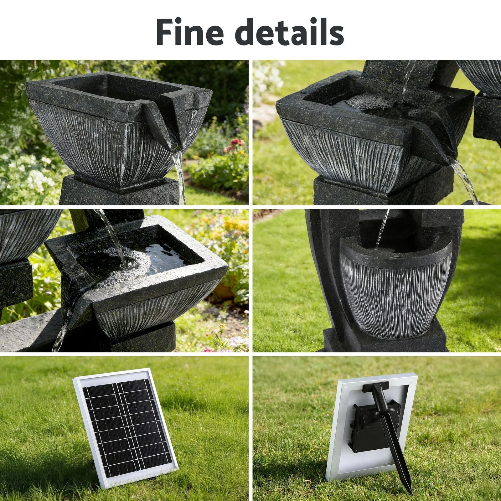 Solar Fountain Water Feature Outdoor Fountain Indoor 5-Tier Bowl Cascading Grey