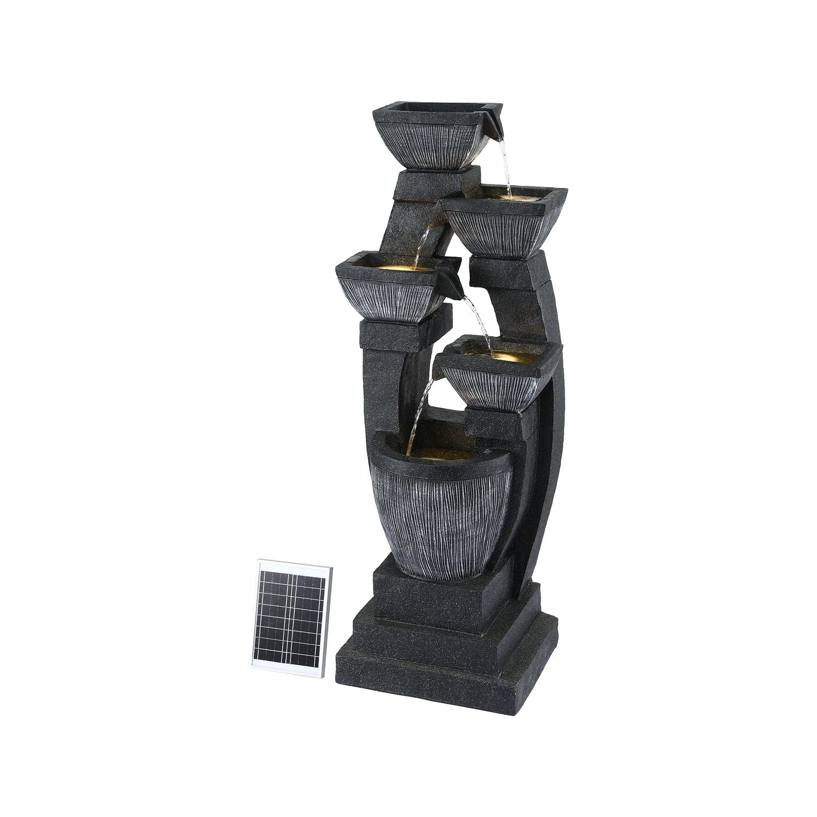 Solar Fountain Water Feature Outdoor Fountain Indoor 5-Tier Bowl Cascading Grey