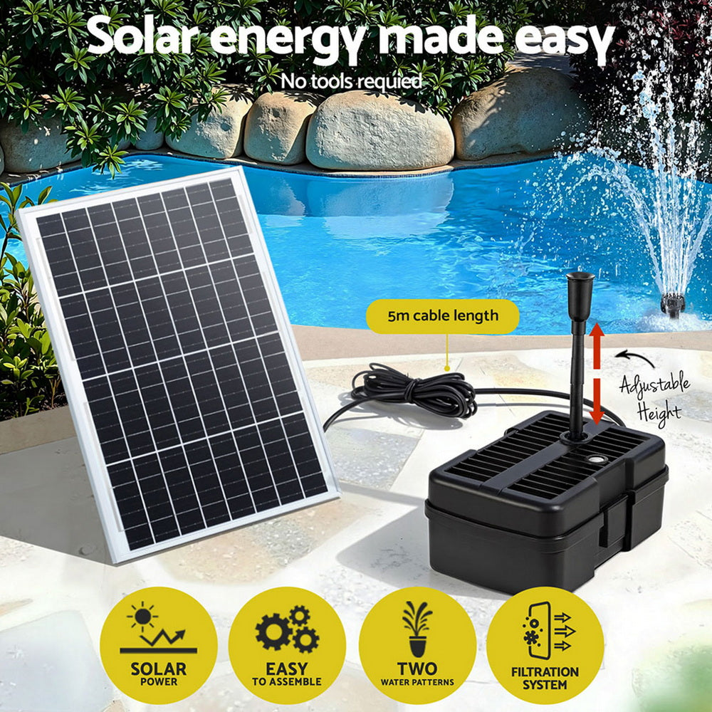 Solar Submersible Water Pond Fountain Pump with Filter Box 6FT 1190L/H