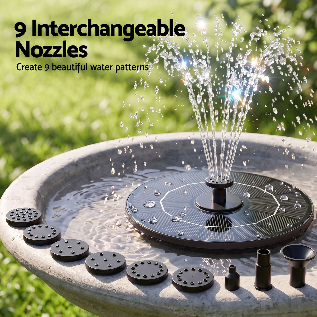 Gardeon Solar Fountain Pump for Bird Bath Water Feature 165L/h 1.35m Black