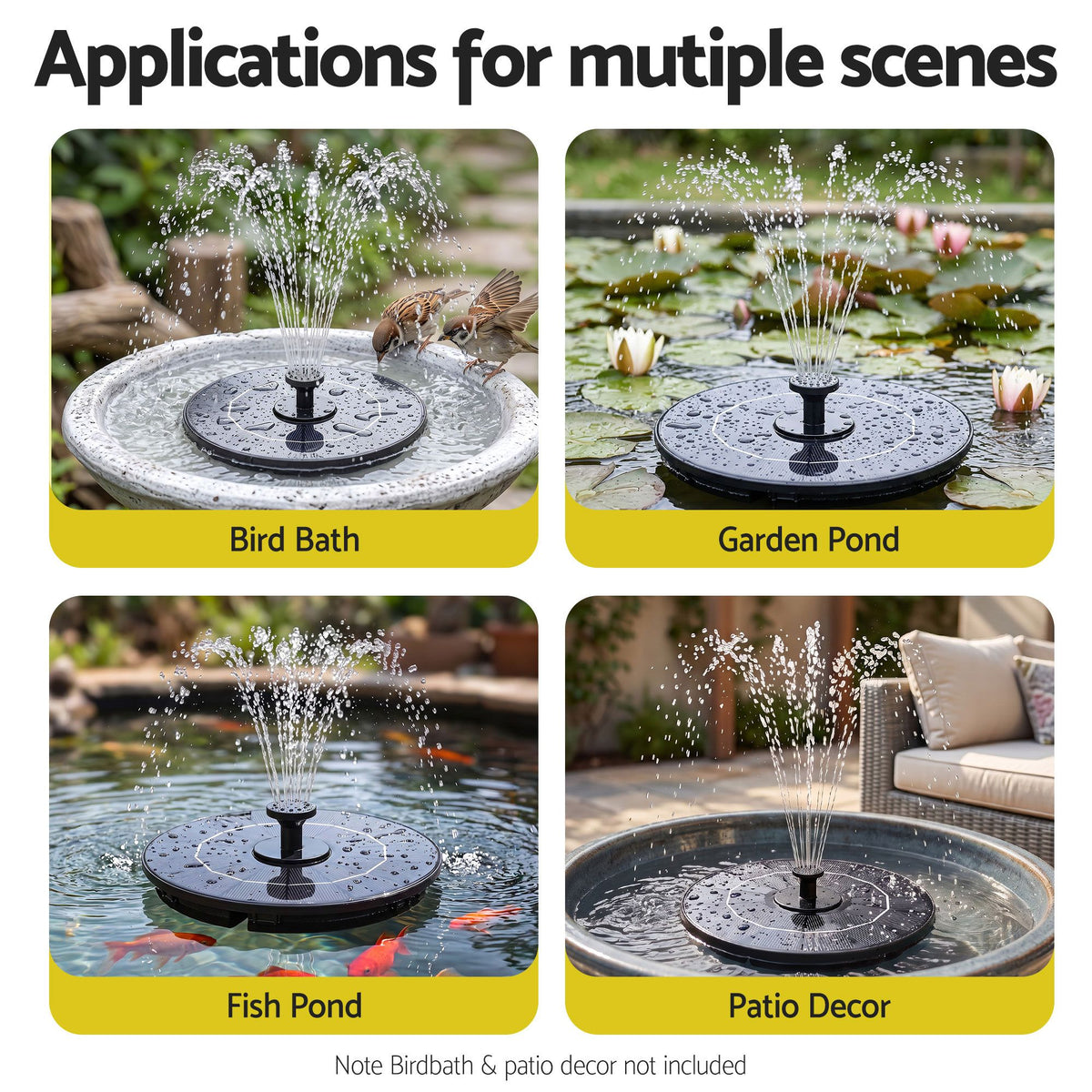 Gardeon Solar Fountain Pump for Bird Bath Water Feature 165L/h 1.35m Black