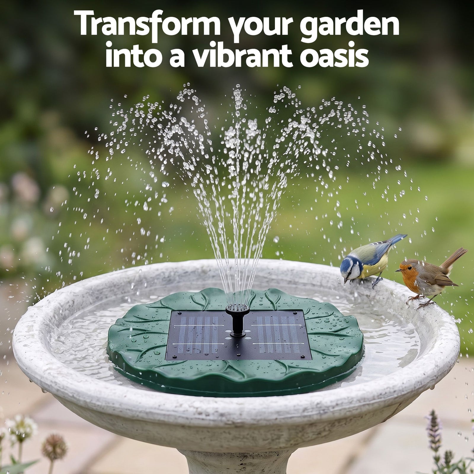 Solar Fountain Pumps Bird Bath Floating Lotus Desig Water Feature 31cm