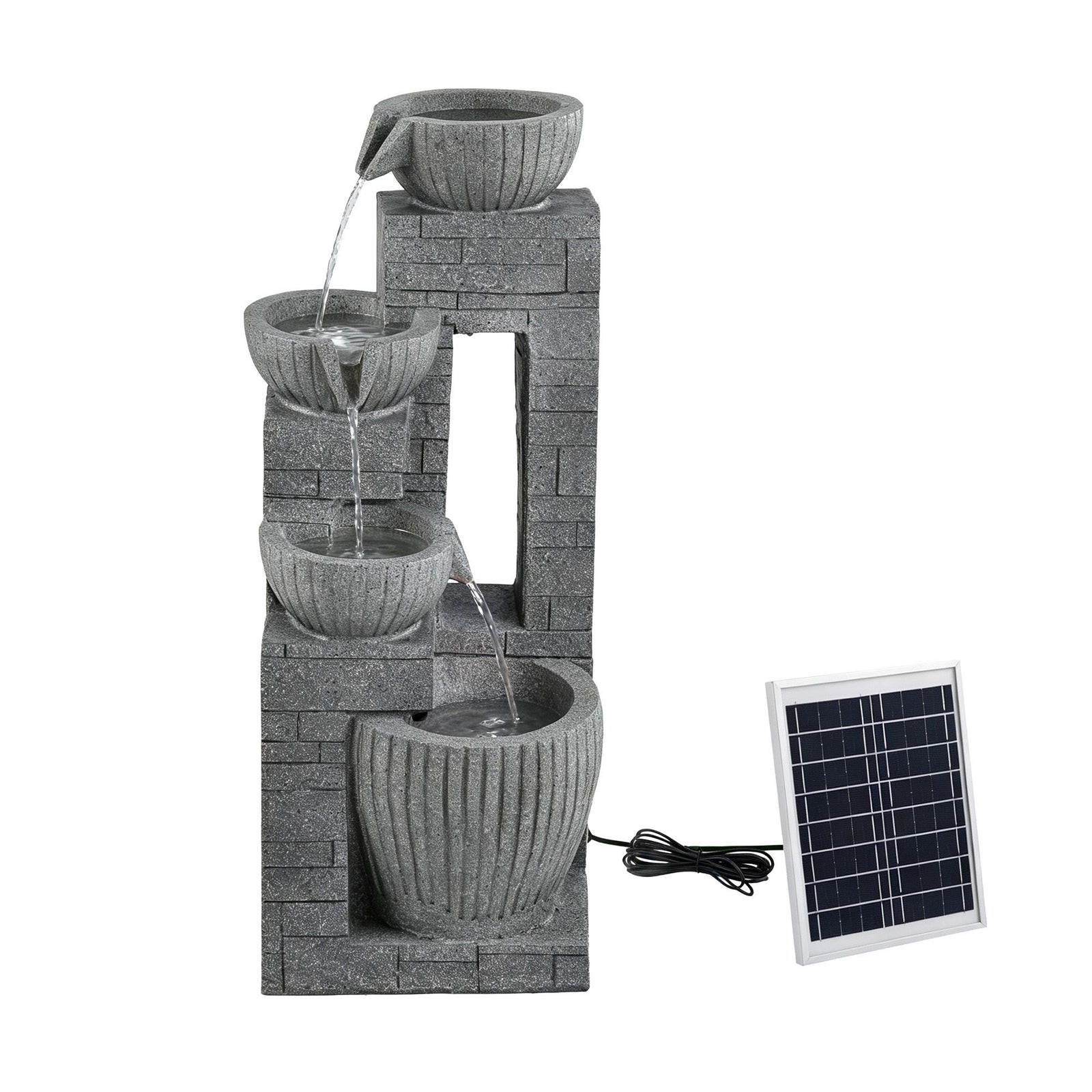 Solar Fountains Water Features Cascading Design Polyresin 80cm Grey