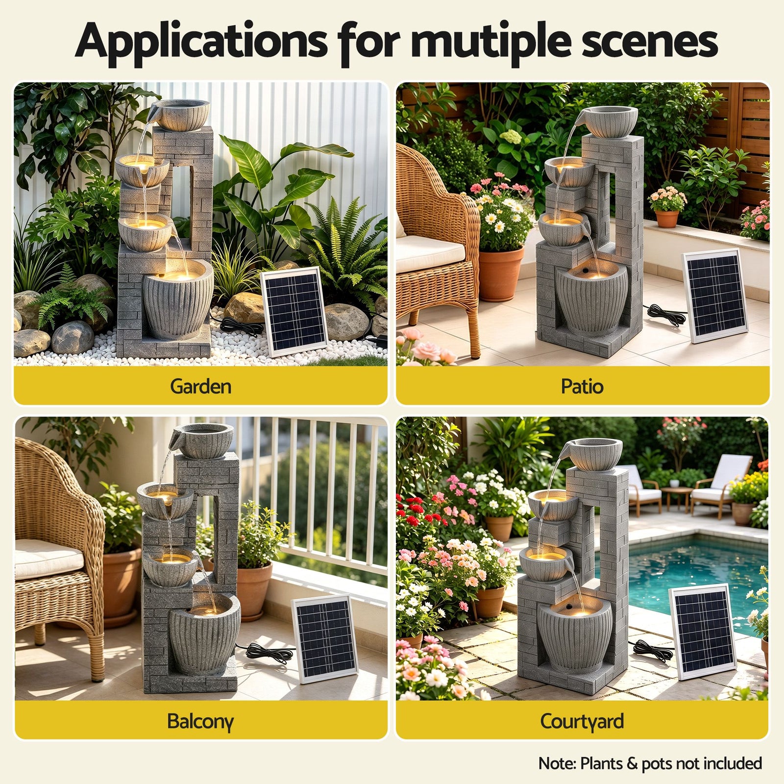 Solar Fountains Water Features Cascading Design Polyresin 80cm Grey