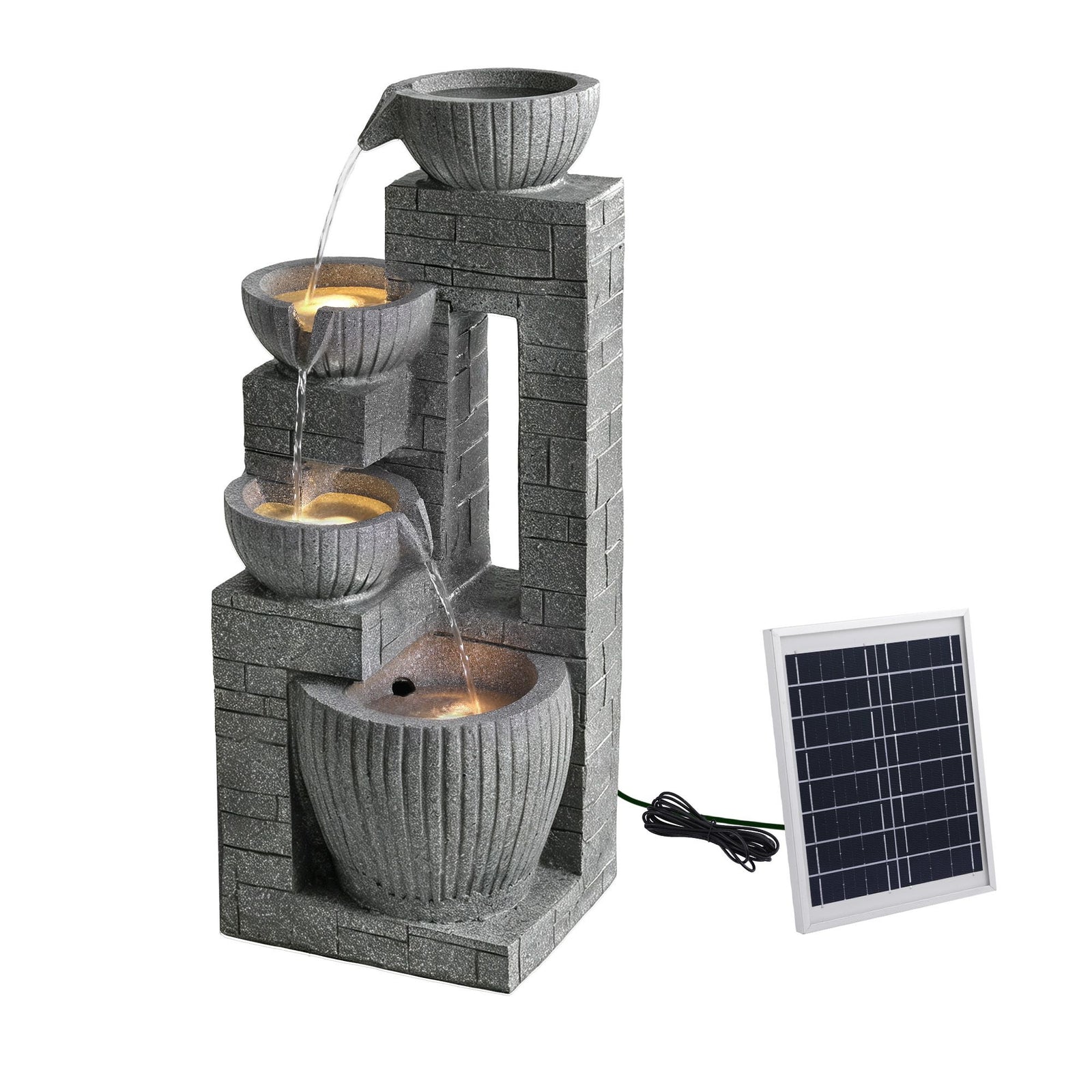 Solar Fountains Water Features Cascading Design Polyresin 80cm Grey