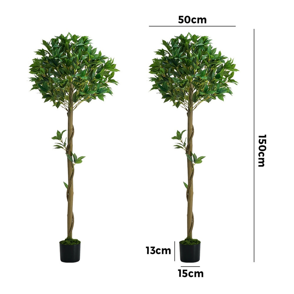 2 Pack Artificial Bay Tree Ball Topiary Faux Plant 150cm
