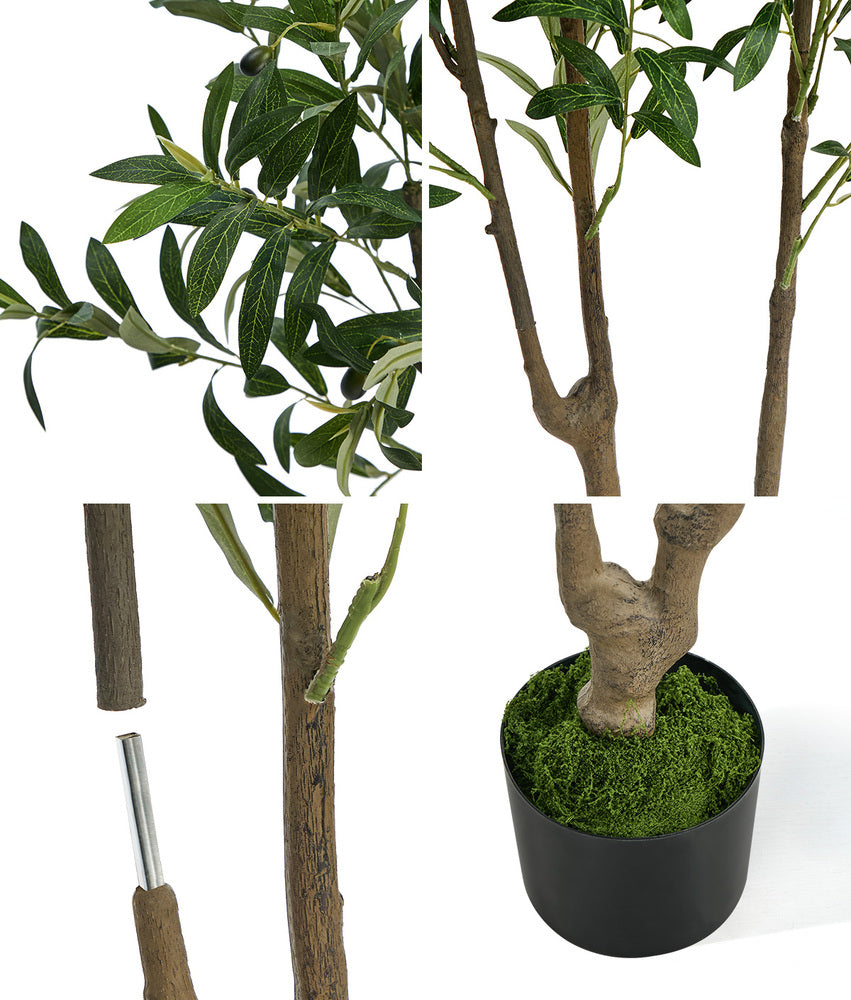2-Pack Olive Tree 150cm Faux Plant, PE Plastic, Cement Pot Base
