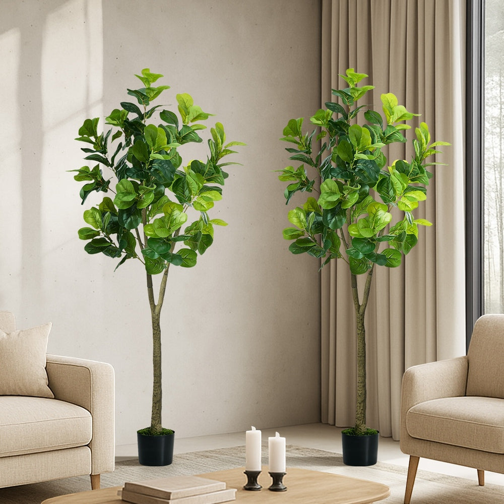 2-Pack Fiddle Leaf Fig Tree Faux Plants, 150cm, Fade-Resistant Set