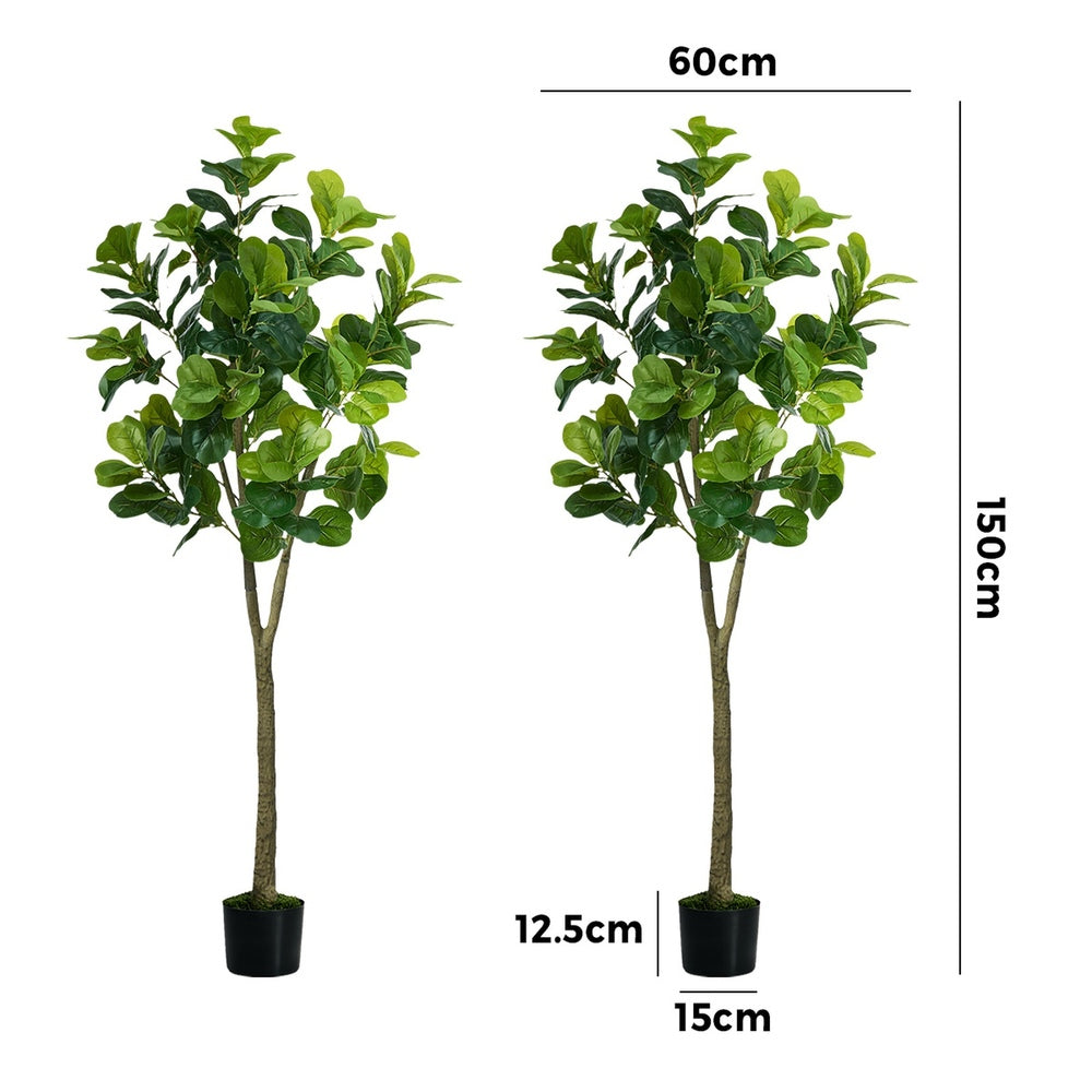 2-Pack Fiddle Leaf Fig Tree Faux Plants, 150cm, Fade-Resistant Set