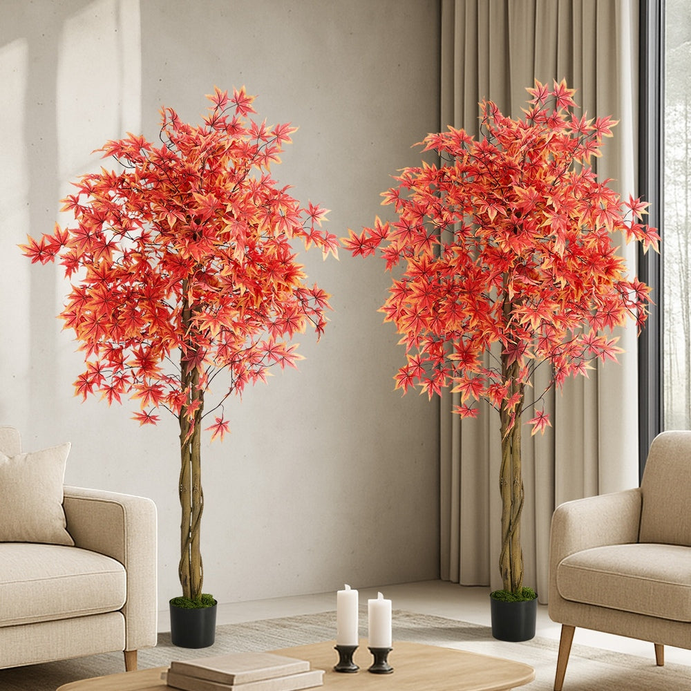 2 Pack Artificial Red Maple Tree 180cm Faux Plant